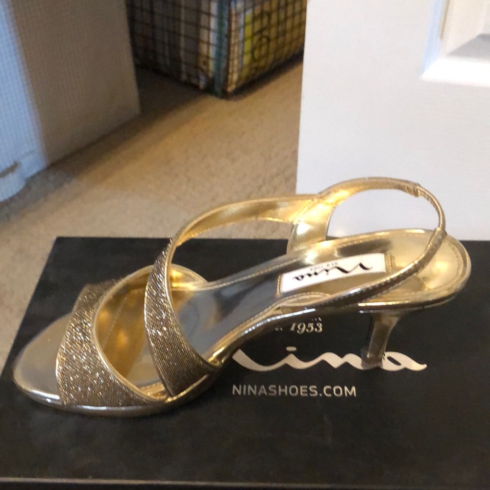 Nina Shoes-Rose Embellished Gold Stretch Heels